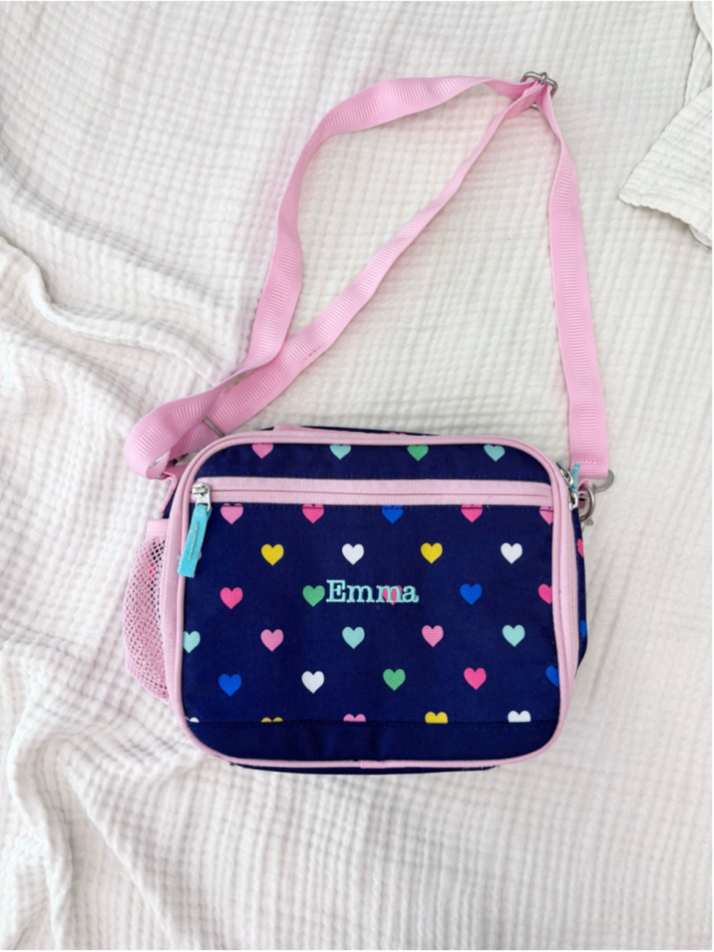Girls Pottery Barn Kids Heart Print Lunch Bag Navy Pink One Size